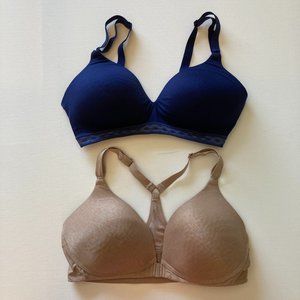 2 x Warners Bras 36C Beige (racerback & front closure) Navy (back closure) WF